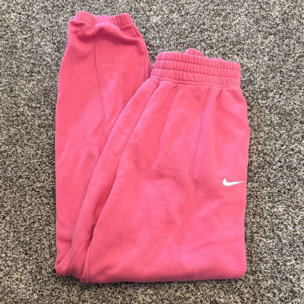 Nike Pink Fleece Jogger Sweatpants with White Swoosh